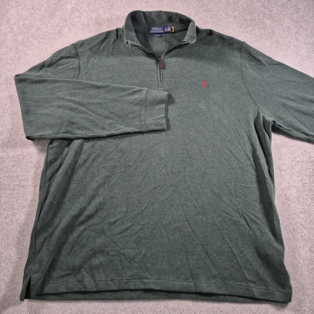 Polo Ralph Lauren Men's 1/4 Quarter Zip Estate Rib Pullover Sweater Green XL - Picture 2 of 6